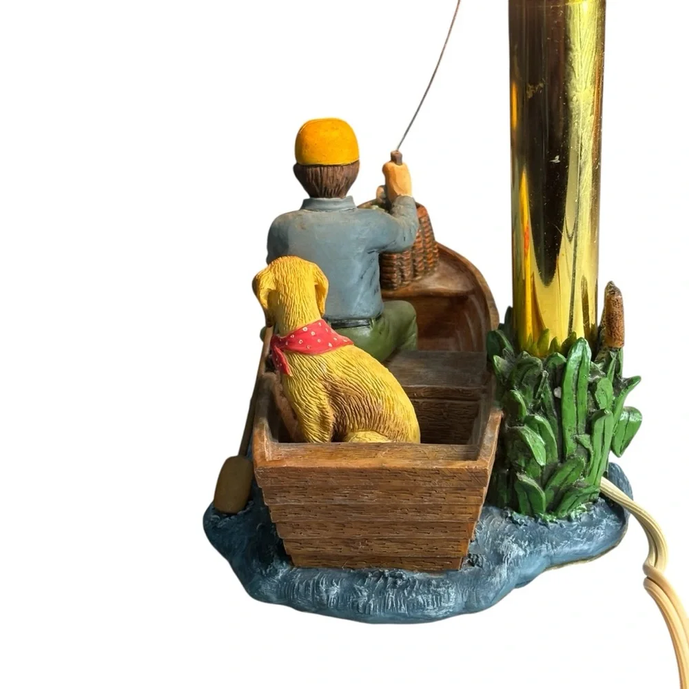 Vintage JSNY Decorative Fisherman Table Accent Lamp Night Light Row Boat Dog